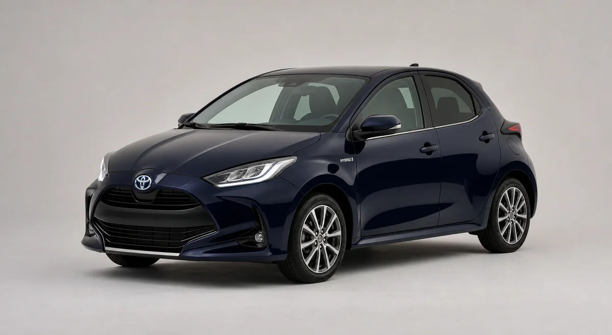 Lacivert Toyota Yaris Hybrid önden üç çeyrek görünüm