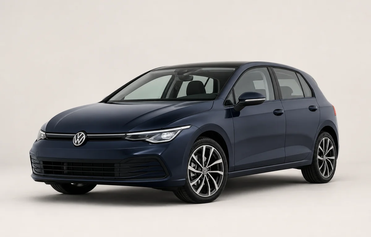 Lacivert Volkswagen Golf önden üç çeyrek görünüm